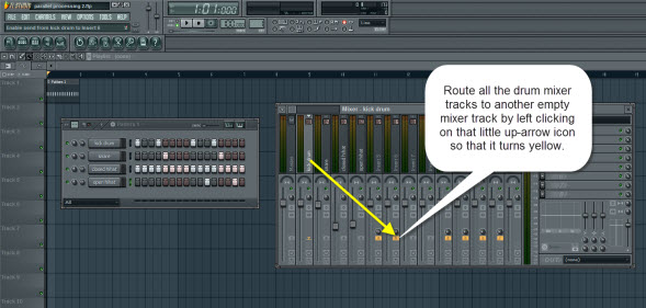 Routing The Drum Mixer Tracks To Another Empty Mixer Track