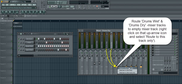 Routing The Drums Wet And Drums Dry Mixer Tracks To Empty Mixer Track